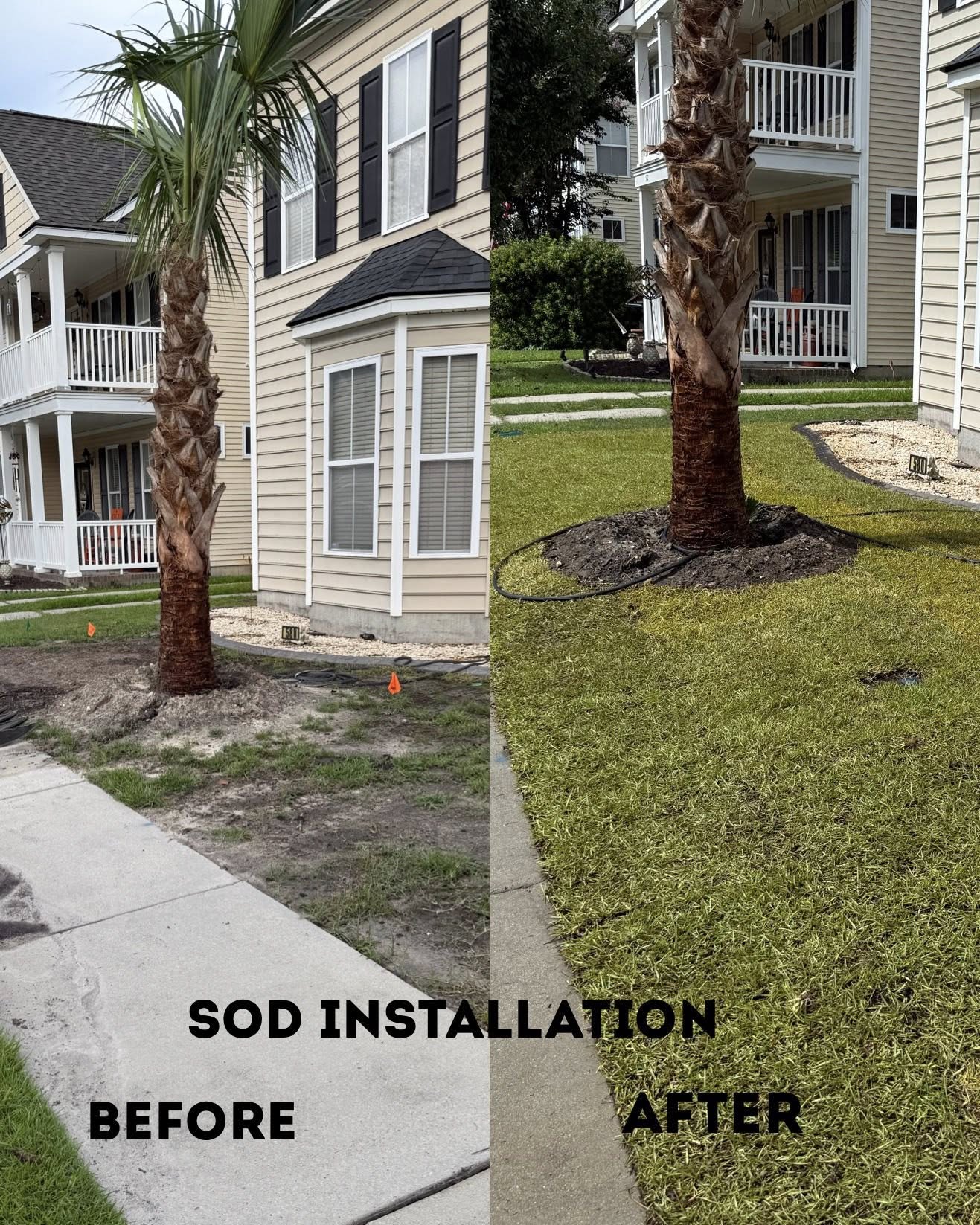 sod installed on residential area before and after